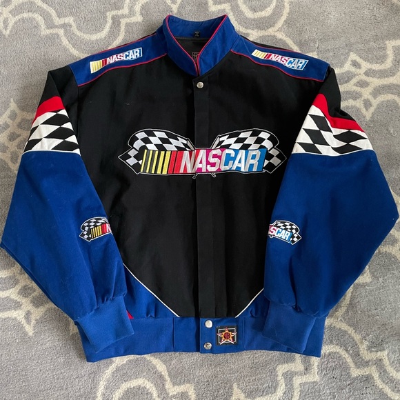 Jh Design Other - Nascar Men's Black and Blue Checkered Bomber Jacket